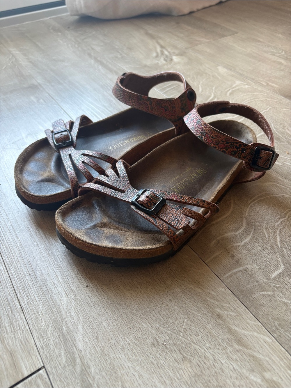 Birkenstock Bali Brown Floral Strappy Ankle-Back Sandals Size 6 Size 37